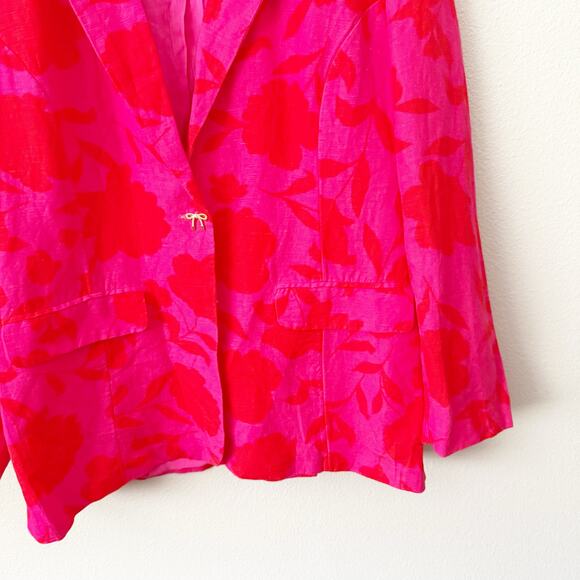 KATE SPADE NEW YORK | Classic Rose Blazer Red Pink Floral Bow Button | Large - Picture 5 of 9